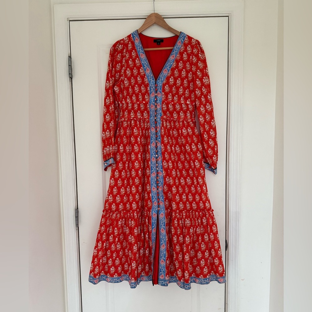 J. Crew Block Print Button Front Tiered MIDI Dress Size 10 - Picture 2 of 9